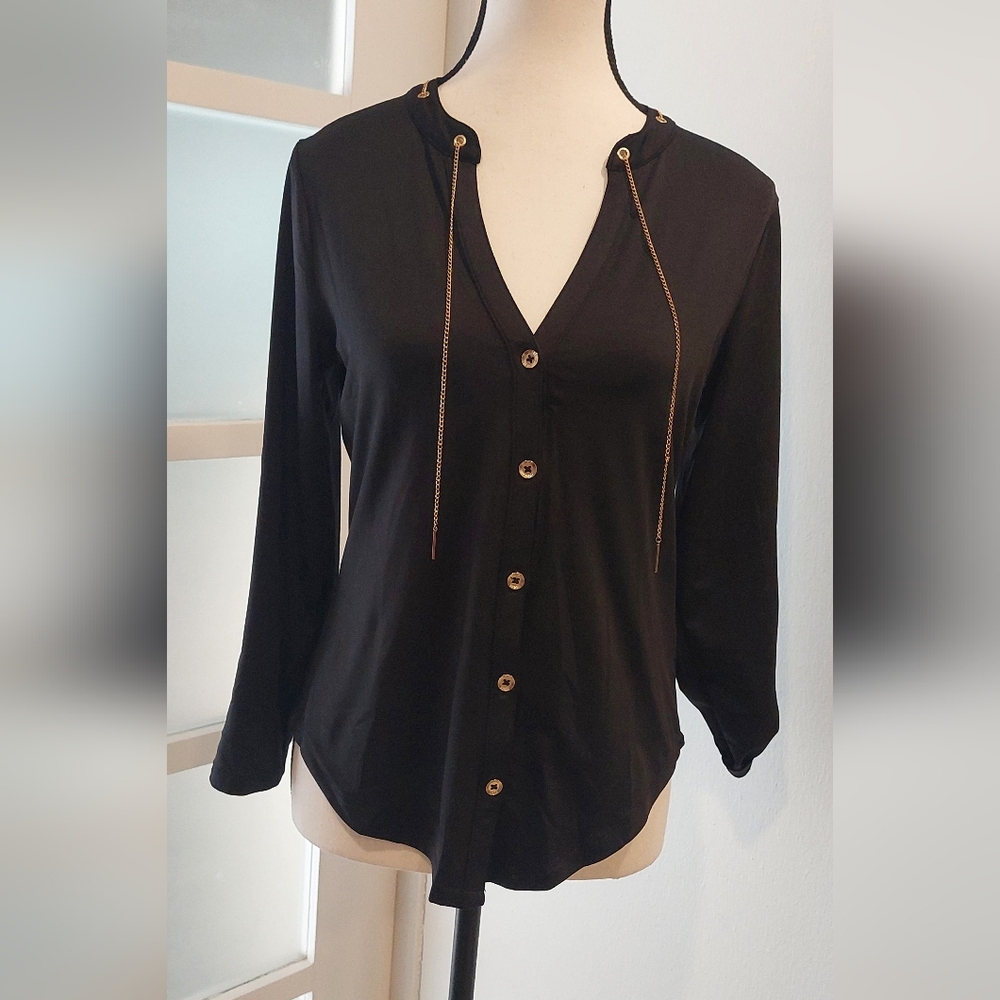 Guess Black Button Down Shirt with Notched Collar